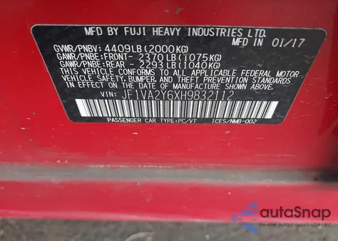 2017 Subaru Wrx Sti Limited from USA, damaged, VIN JF1VA2Y6XH9832112